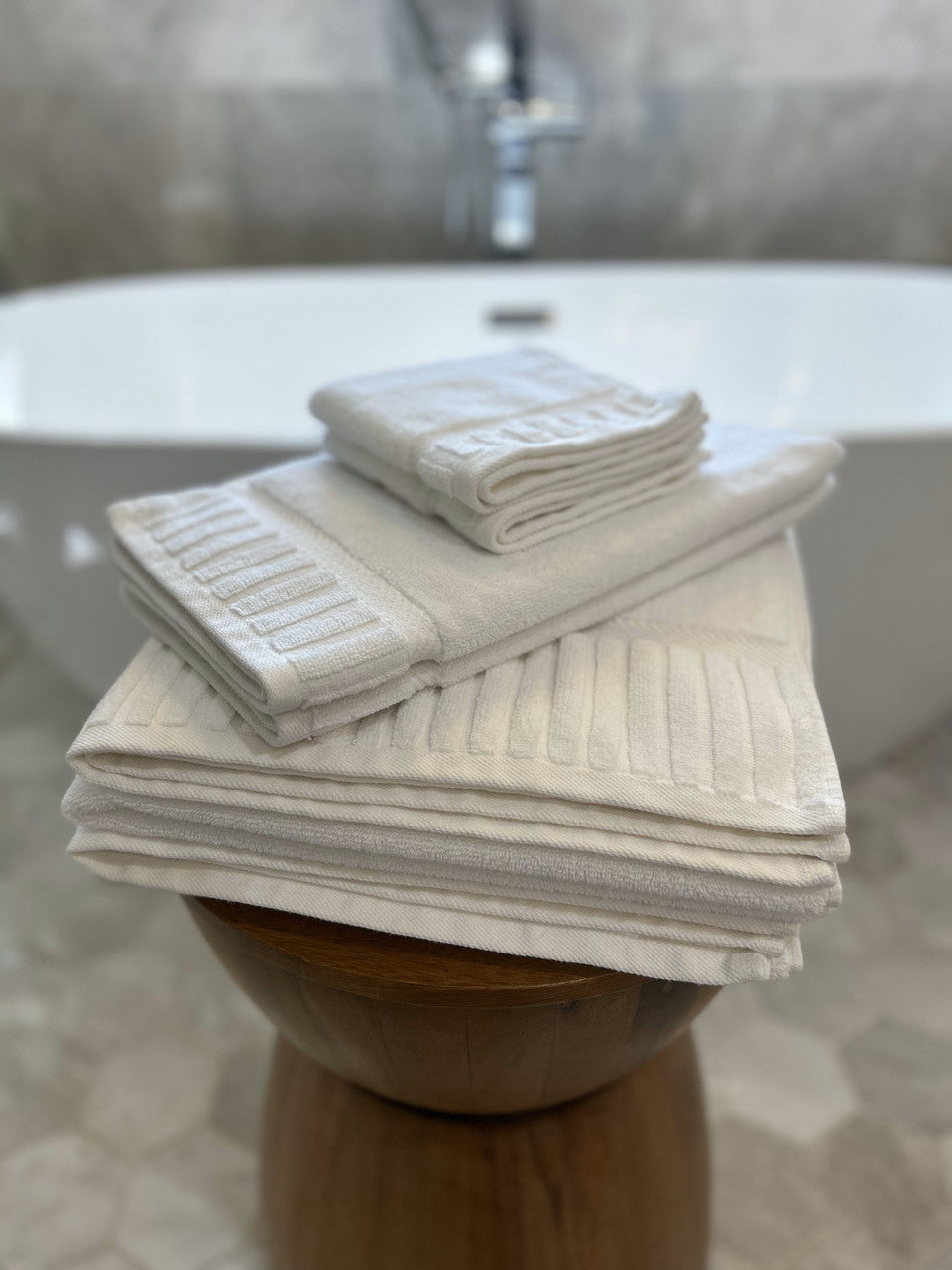 Luxury Piano Key Towels in White by Still Water